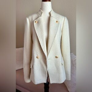 Vince Blazer Cream Wool Blend Tweed Knit Jacket Dbl Breasted Women’s 6 Luxury